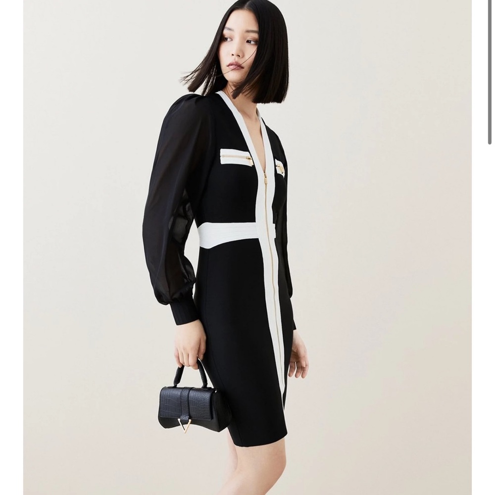 Military Chiffon Sleeve Bandage Midi Dress